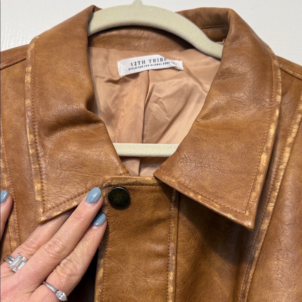 Women’s  12th tribe Brown vegan Leather Jacket - Picture 8 of 9